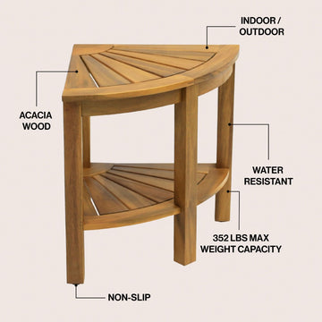 Maris 18" Classic Coastal Solid Acacia Wood Indoor/Outdoor Corner Shower Bench with Shelf